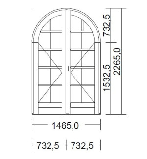 Le Roi de la Fenêtre Porte Fenêtre Bois Cintrée Largeur 146,5  x Hauteur 226,5 cm 2 vantaux