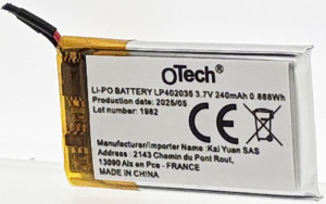 Batterie Montage (mm: 4.12x20.77x30.70) sortie fil 3.7V Li-Po 240mAh