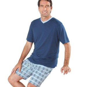 L'Homme Moderne Pyjashort Blue-Dream Haut uni