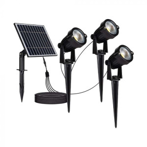 V-Tac Vt-11031 Led-Strahler Mit Erdspieß, Gartenlampe Mit Solarpanel, 3 Stück X 1,2 W, Schwarzes Farblicht 3000 K, Ip65 – 20489