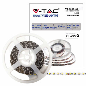 V-Tac Vt-5050 300led Streifen 10w/mt 24v 90lm/w 5050 5m Ip20 830lm/mt Kaltweiß 6400k - Sku 212430