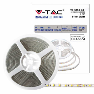 V-Tac Vt-5050 300led Streifen 10w/mt Ip65 24v Smd5050 5m 60led/mt Warmweiß 3000k Wasserdicht - Sku 212562
