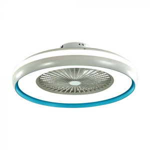 V-Tac Vt-5022 Deckenventilator, 45 W Wechselstrommotor, Weißes Gehäuse Und Blauer Innenring Mit 35 W 3in1 Cct-Led-Lampe Und Fernbedienung –