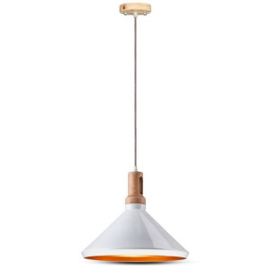 V-Tac Vt-7425 Aluminium Und Holz Hängeglocke Kronleuchter Lampenfassung 1mt E27 Elegant Ф350mm - Sku 3763