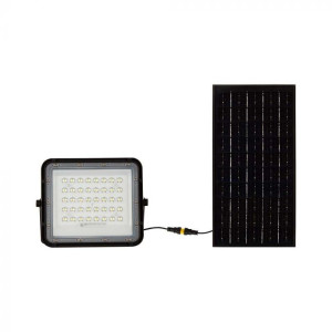 V-Tac Vt-80w Schwarzer Led-Fluter Mit 10-W-Solarpanel Und Fernbedienung, Led-Flutlicht Mit Austauschbarer Batterie, 4000 K, 3 M Kabel – 7824