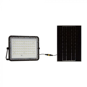 V-Tac Vt-120w Schwarzer Led-Strahler Mit 15 W Solarpanel Und Ferngesteuertem Led-Flutlicht Mit Austauschbarer Batterie 6400 K, 3 M Kabel – 7825