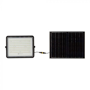 V-Tac Vt-180w Schwarzer Led-Strahler Mit 20 W Solarpanel Und Ferngesteuertem Led-Flutlicht Mit Austauschbarer Batterie 6400 K, 3 M Kabel – 7827