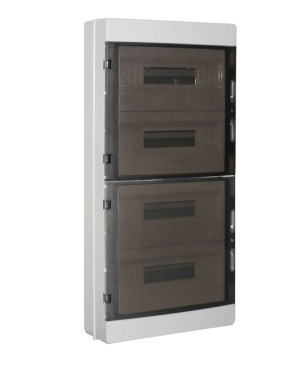 Ettroit 72-Modul-Wandbedienfeld, Wasserdicht, Ip65, Ral 7035 Grau, Mit Getönter Transparenter Tür - Db120972