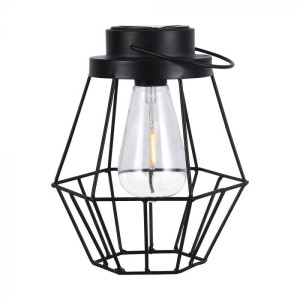 V-Tac Solarbetriebene Led-Lampe Im Vintage-Design, Wiederaufladbarer Akku Und Tragegriff, Schwarze Farbe 3000 K Ip44 – 23386