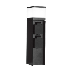 V-Tac Stehleuchte Mit 2 16a-Schuko-Steckdosen Aus Edelstahl Für Den Garten 30 Cm Mit G9-Strahlerhalterung, Schwarze Farbe Ip44 – 23403