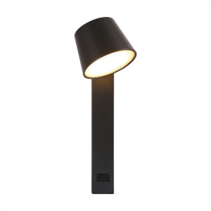 V-Tac 8w Led-Wandleuchte Aus Metall Mit Usb-Anschluss, Zylindrisches Design Und Um 180° Verstellbarer Lichtstrahl, Schwarze Farbe 3000k - 23406