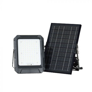 V-Tac Vt-55w 10 W Solarpanel-Led-Flutlicht Mit Austauschbarer Batterie, Fernbedienung, 3 M Kabel, Schwarze Farbe, 4000 K, Ip65 – 23438