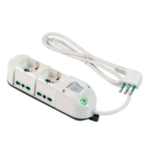 Fanton Triax Eco Relife Steckdosenleiste 2 Shuko-Bypass-Steckdosen 2p+e 16a + 4 Seitliche Bypass-Steckdosen Mit 1,5 M Kabel. 3+ Lichtschalter