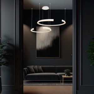 V-Tac Vt-7914 Led-Hängeleuchter Mit 2 Beabstandeten Halbmonden, 48 W, Metallgehäuse, Weiß, 110 X 80 X 120 Cm, 3000 K, Dimmbar, Triac – 14992