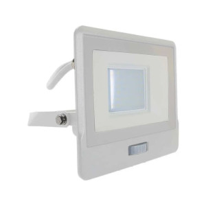 V-Tac Vt-138s-1 30 W Samsung-Chip-Led-Strahler Mit Pir-Bewegungssensor Und Dämmerungssensor 4000 K Schlankes Weißes Aluminium Ip65 – Sku 20299