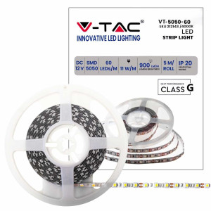 V-Tac Vt-5050 Strip 300led Smd5050 Led-Streifen 12v 5mt 11w/m 60led/m Ip20 Bianco Naturale 4000k - Sku 212143