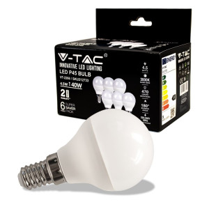 V-Tac Vt-2266 Mini Globe Led Glühbirne Smd P45 4,5w E14 Naturweiß 4000k - (Karton 6 Stück) Sku 212734