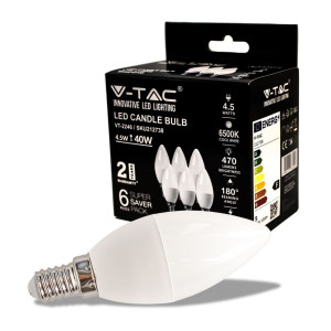 V-Tac Vt-2246 Led-Kerzenlampe Smd 4,5 W E14 Kaltweiß 6500 K - Karton 6 Stück Sku 212738