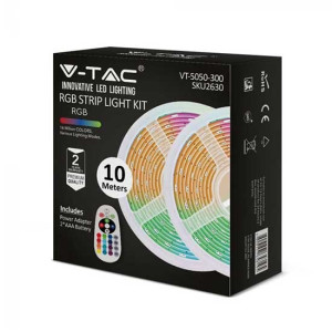 V-Tac Vt-5050-300 Led-Streifen-Set 300leds Rgb Smd5050 10m 4,8w/m 12v Ip20 + Ir-Fernbedienung Led + Netzteil - Sku 2630