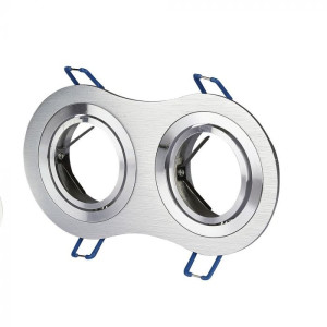 V-Tac Vt-783 Verstellbarer Runder Einbaustrahlerhalter Für 2 Strahler 2*gu10 In Gebürstetem Aluminium – 3602