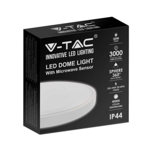 V-Tac Vt-8630s-W-Rd 30w Led-Deckenleuchte Integrierter Mikrowellen-Bewegungssensor Ip44 Rund Weiß 360° 4000k - Sku 7665