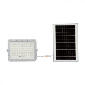 V-Tac Vt-120w Weißer Led-Fluter Mit 15-W-Solarpanel Und Fernbedienung, Led-Flutlicht Mit Austauschbarer Batterie, 6400 K, 3 M Kabel – 7843