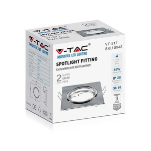 V-Tac Vt-817 Beschlag Verstellbarer Quadratischer Nickel Satiniert Metall Für Gu10-Gu5.3 Strahler Box 2pcs/pack - Sku 8942