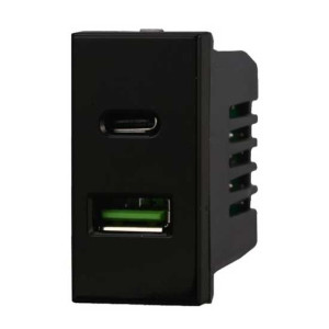 Ettroit Lademodul Mit Zwei Anschlussbuchse Usb Type-A + Type-C Bticino Axolute Kompatibler 5vdc 3.1a Schwarz Farbe  An3002