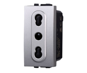 Ettroit Lg2001 Bypass-Steckdose 2+e 16a Silbergraue Farbe, Kompatibel Mit Der Bticino Living-Serie