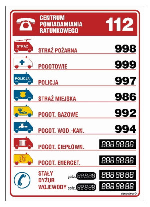 DA002 Tabliczka telefonów alarmowych