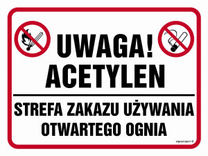 NB016 Uwaga acetylen! Strefa zakazu używania otwartego ognia