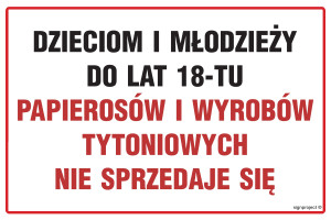 NC046 Dzieciom i młodzieży do lat 18-tu papierosów i wyrobów tytoniowych nie sprzedaje się NC046_600x400_FN FN - Folia samoprzylepna