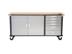 RIKTA ProLine Werkbank mit Rollen, L 195 X B 51 X H 95 cm, 320kg Belastung, FSC 100%, Buche