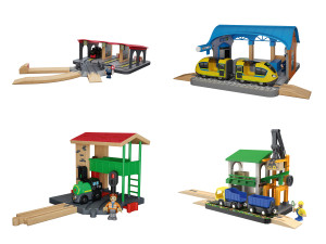 LUPILU® Lokschuppen / Bahnhof / Weichenhäuschen / Verladestation, 13-teilig / 8-teilig / 4-teilig / 15-teilig