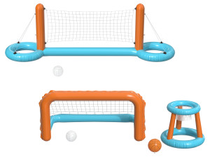 CRIVIT Pool-Volleyballnetz / Pool-Tor-und-Korb-Set, aufblasbar