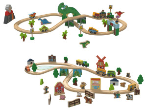 PLAYTIVE Eisenbahn-Set »Dinosaurier / Farm«, aus Echtholz