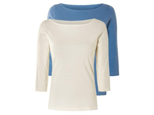 esmara® Dámske tričko, 2 kusy (XS (32/34), modrá/biela)