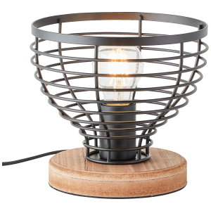 Tischlampe, 19 cm Höhe, Ø 20 cm, E27, max. 52 W, Schalter, Metall/Holz