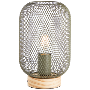 Tischlampe, 27cm, Ø 16cm, E27, 40W, Metall/Holz, oliv grün/hellbraun