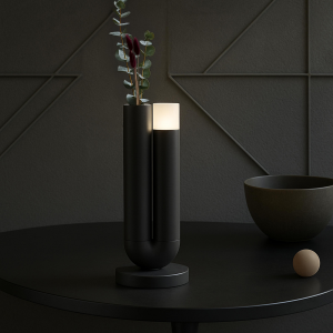 LED Akku-Tischlampe mit Vase, 27 cm, Wireless Charging, schwarz