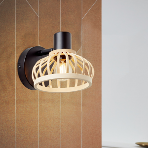 Nature Wandlampe - schwarzer Wandspot mit Bambus-Schirm - schwenkbar