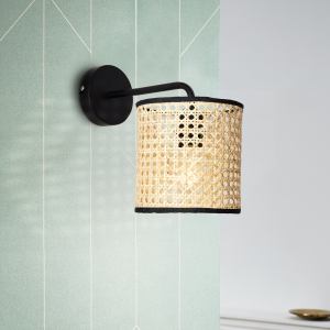 Wandlampe, 25 cm Höhe, 16,5 cm Breite, E27, 60 W, Metall/Rattan