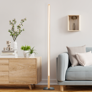 LED-Stehleuchte aus Holz, 120 cm Höhe, 1400 lm, 3000 K, Metallfuß