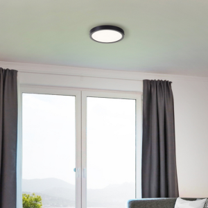 LED-Deckenleuchte Ø 27,5cm, Höhe 3 cm, 1900 lm, 4000 K, IP44, schwarz