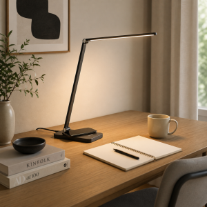 LED-Tischlampe, wireless charging, 3-Stufen-Dimmer, USB, CCT, schwarz