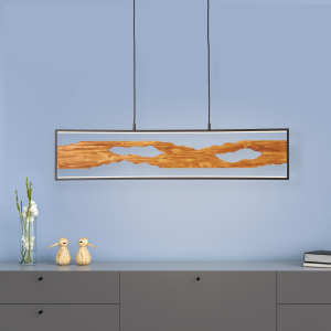 LED Hängelampe, 150 cm Höhe, höhenverstellbar, 2300 lm, warmweiß, Holz