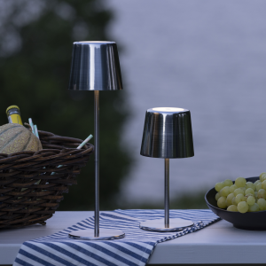 Portable LED Außen Tischlampe, 37 cm, 300lm, CCT, USB, Silberfarben