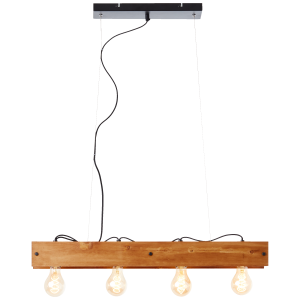 Hängelampe, 150 x 75 x 14 cm, 4 x E27, max. 42 W, kürzbar, Metall/Holz