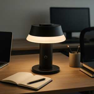 LED-Tischlampe, 17cm, 240lm, Wireless Charging, USB, schwarz/weiß