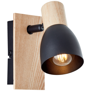 Wandspot, 14 x 7 x 16 cm, E14, max. 28 W, Kopf schwenkbar, Metall/Holz
